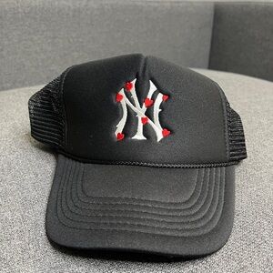 Black Mesh Cap with Heart Accents